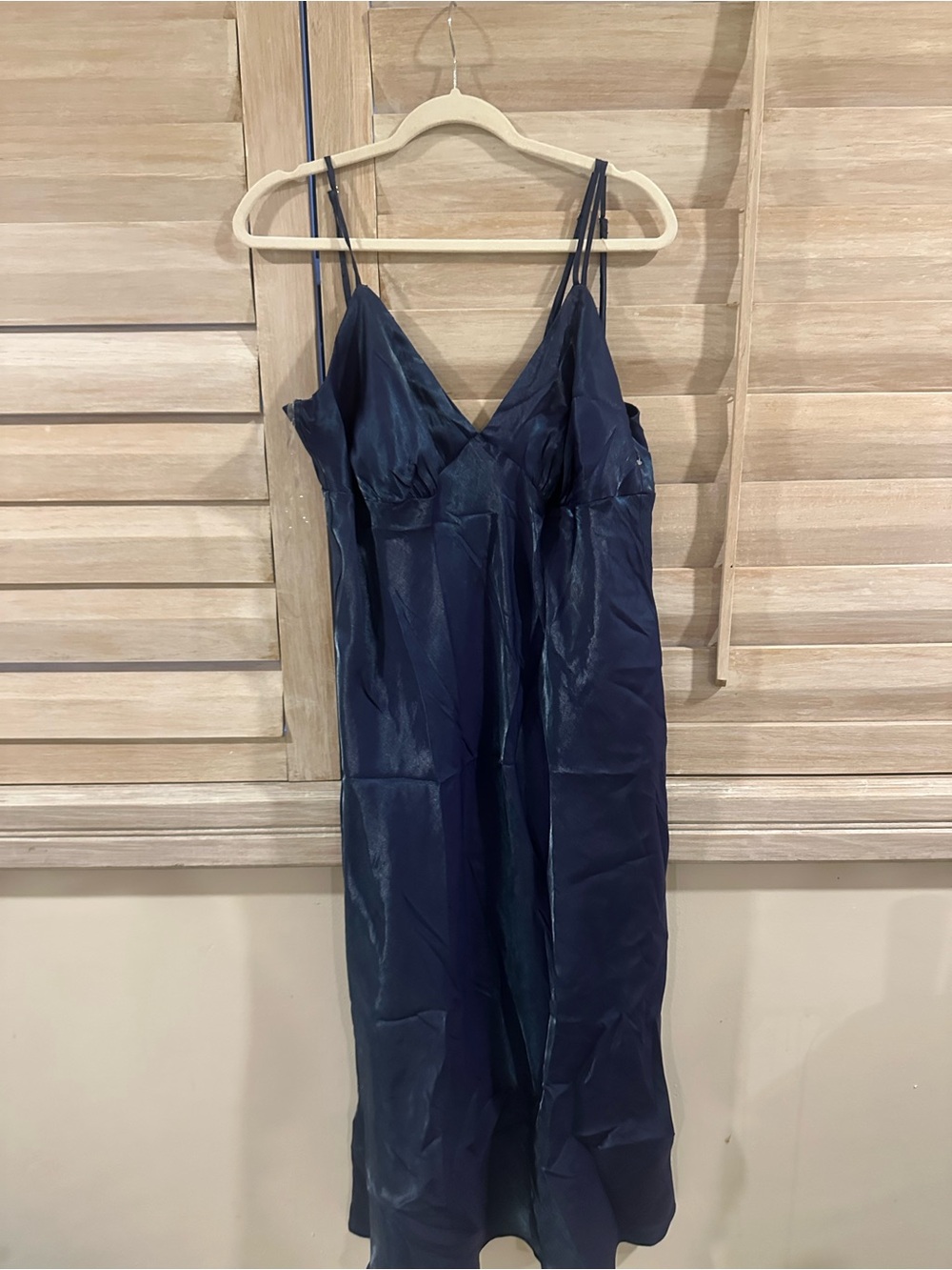 wild fable Navy Satin Slip Dress with Double Spaghetti Straps